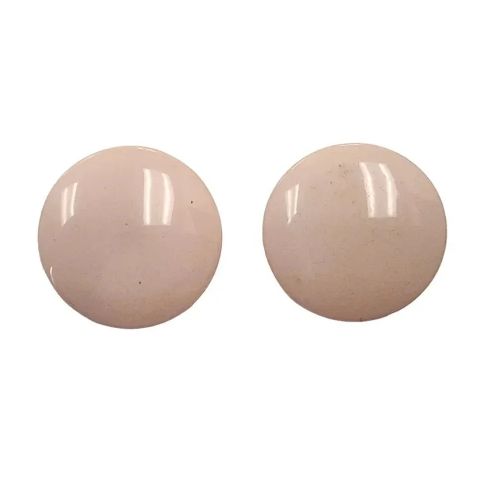 Vintage Pink Enamel Button Circle Disc Stud Earrings